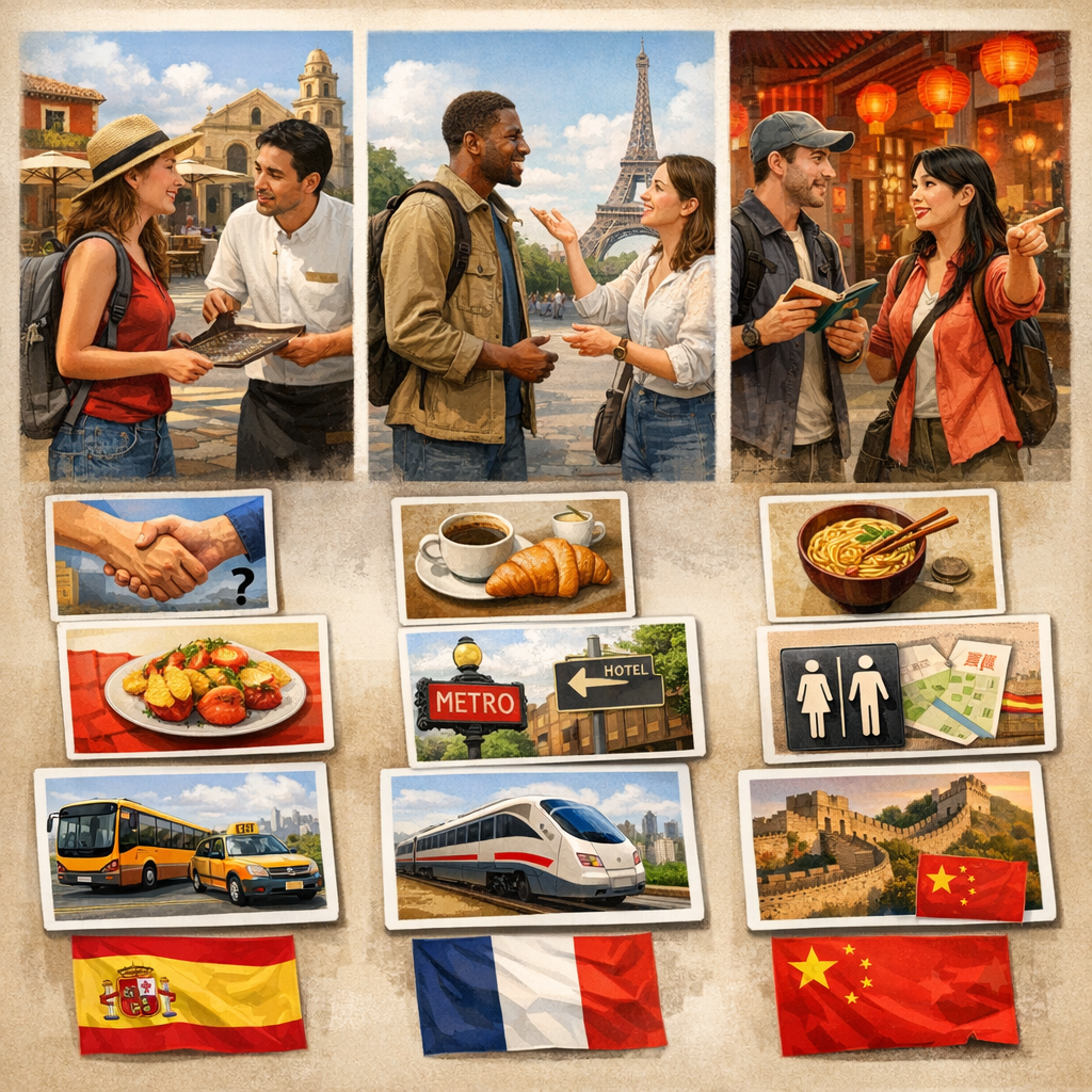 Survival Travel Phrases in Spanish, French, and Mandarin