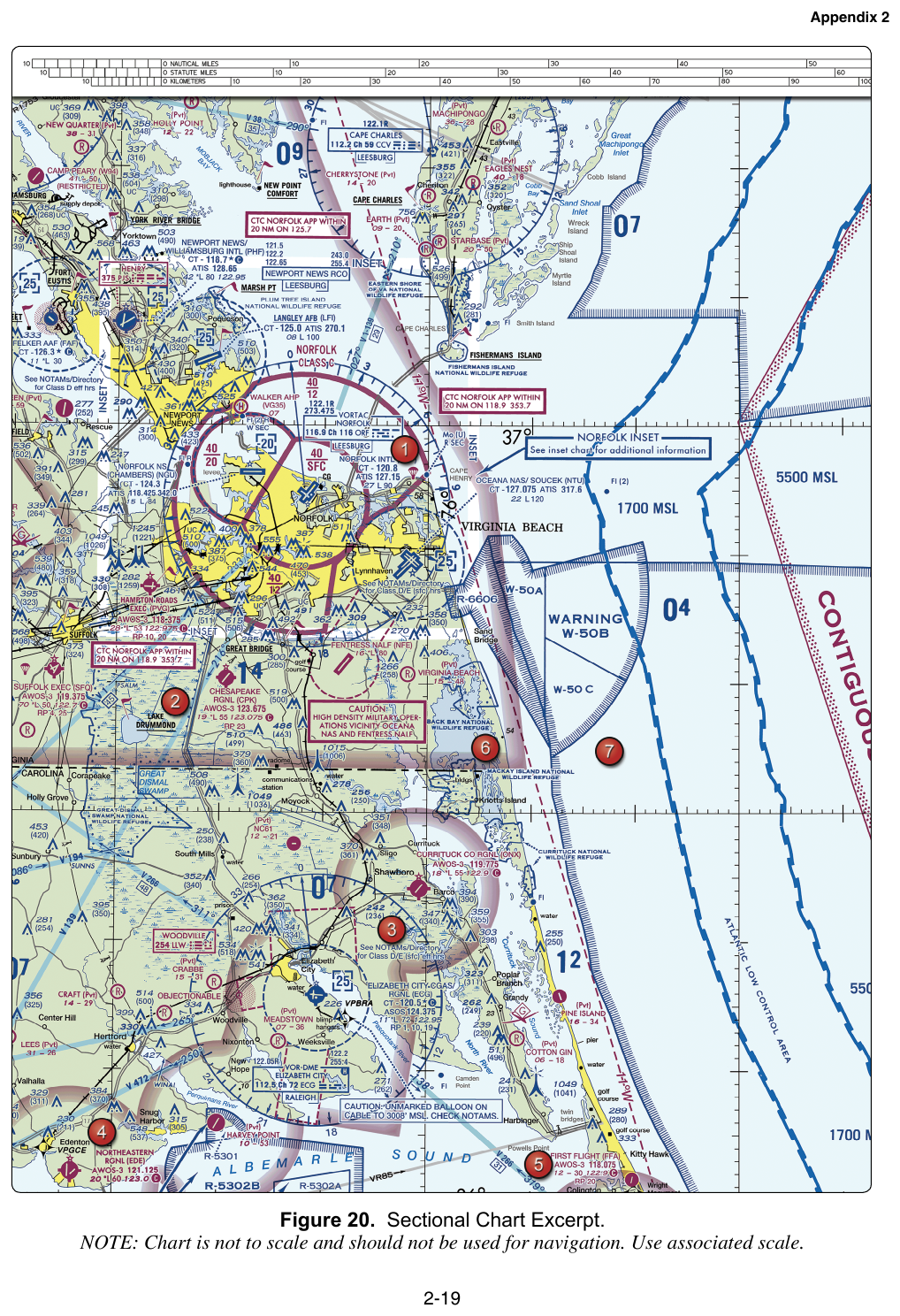 FAA testing-supplement Figure 20: sectional chart excerpt around Savannah, showing Class C shelves and caution boxes