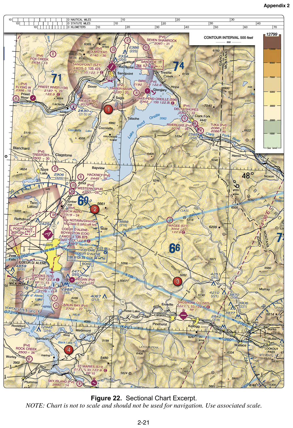 FAA testing-supplement Figure 22: sectional excerpt used to read CTAF frequencies from airport data blocks