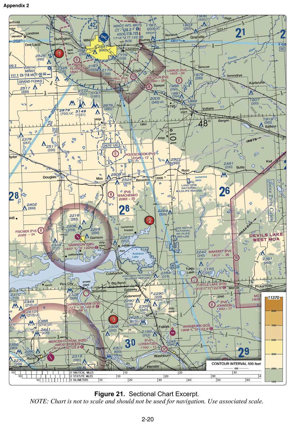 FAA testing-supplement Figure 21: sectional excerpt used for latitude/longitude airport identification and Class G operations
